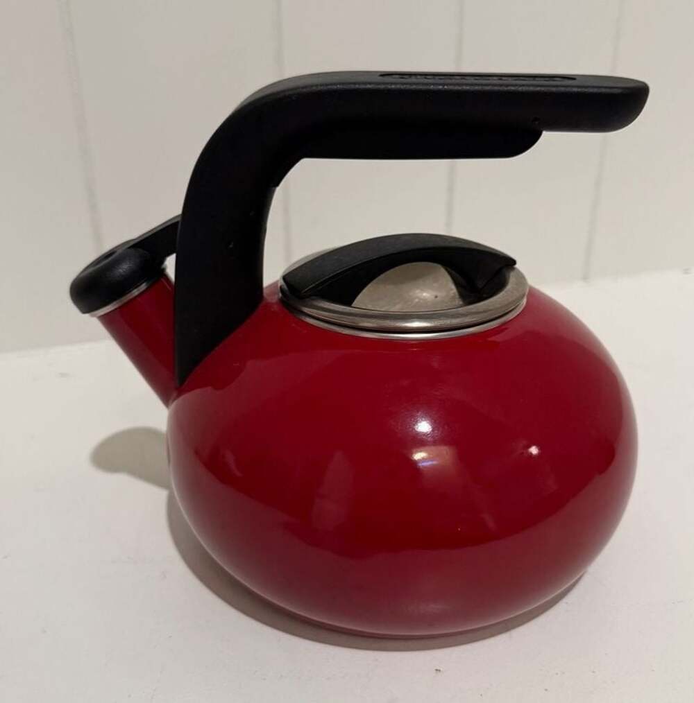 KitchenAid 1.5 Quart Empire Red Enamel on Steel Whistling Stovetop Teakettle